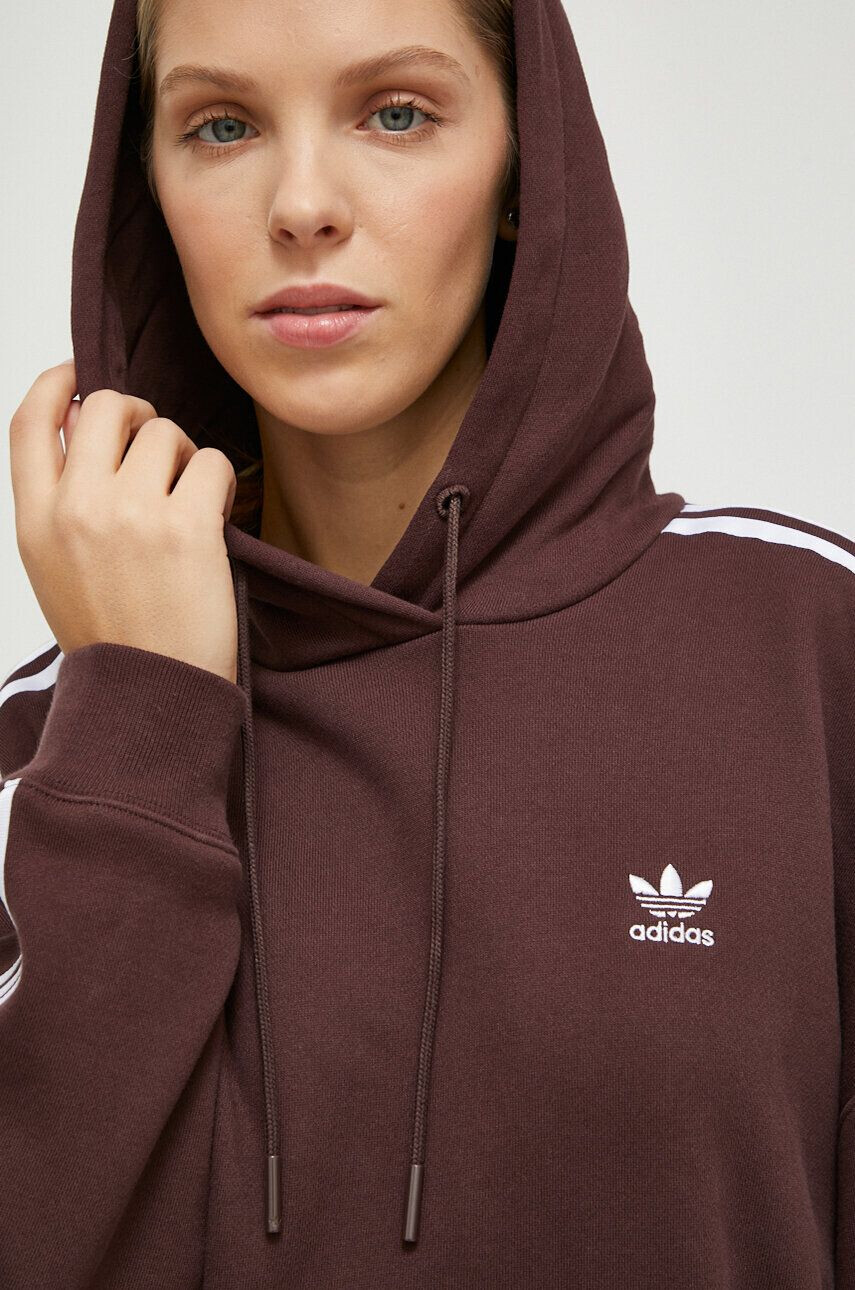 adidas Originals Bavlnená mikina dámska hnedá farba s kapucňou vzorovaná - Pepit.sk