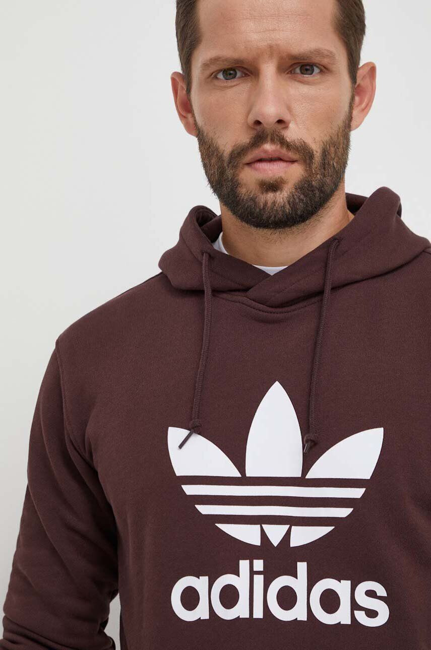 adidas Originals Bavlnená mikina pánska hnedá farba s kapucňou s potlačou - Pepit.sk