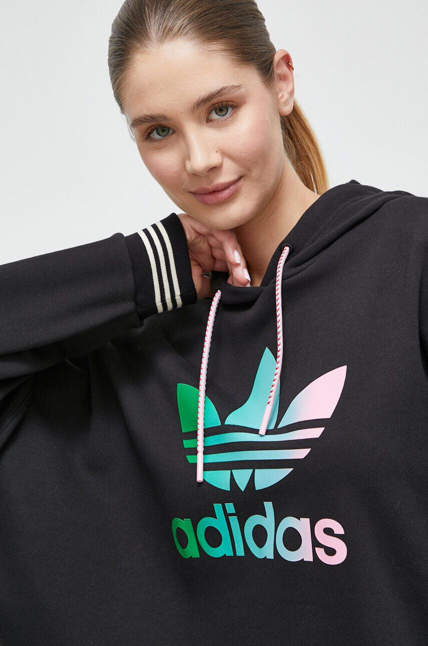 adidas Originals Bavlnená mikina dámska čierna farba s kapucňou s nášivkou - Pepit.sk