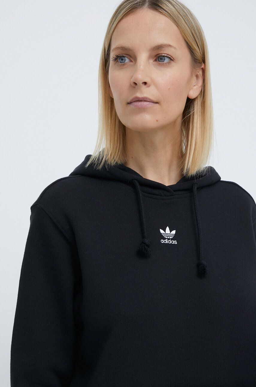 adidas Originals Bavlnená mikina dámska čierna farba s kapucňou jednofarebná - Pepit.sk