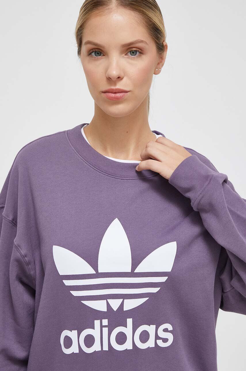 adidas Originals Bavlnená mikina dámska fialová farba s potlačou - Pepit.sk