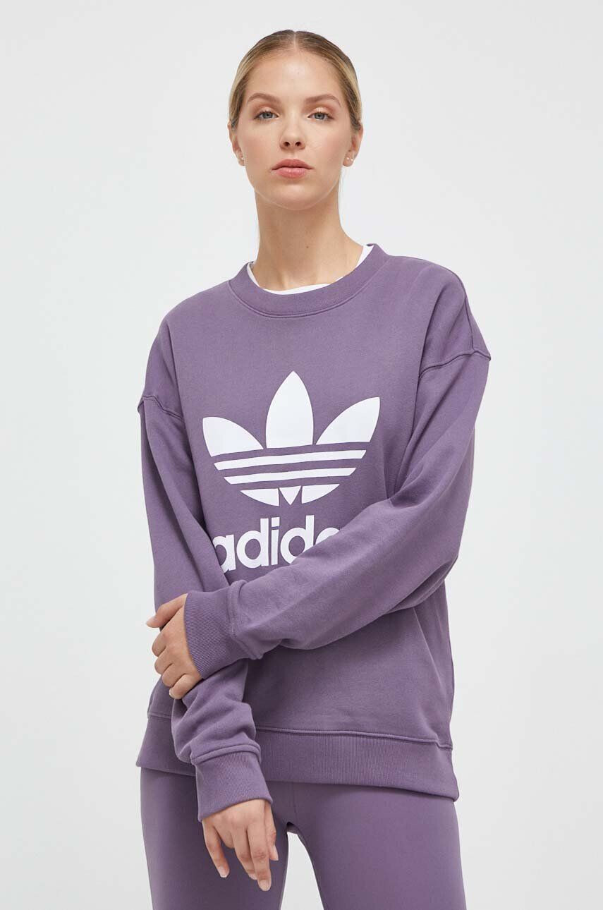 adidas Originals Bavlnená mikina dámska fialová farba s potlačou - Pepit.sk