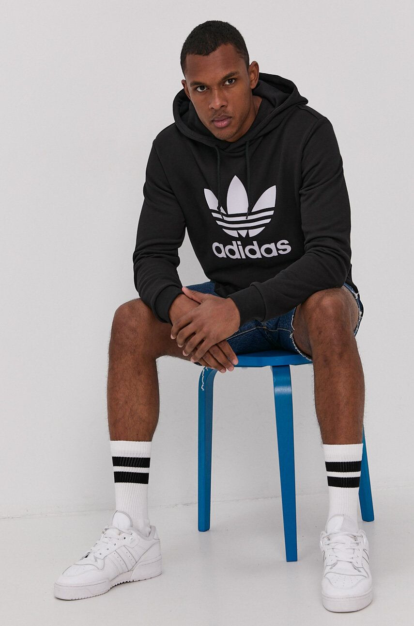 adidas Originals Bavlnená mikina H06667-BLK/WHT pánska čierna farba s potlačou - Pepit.sk