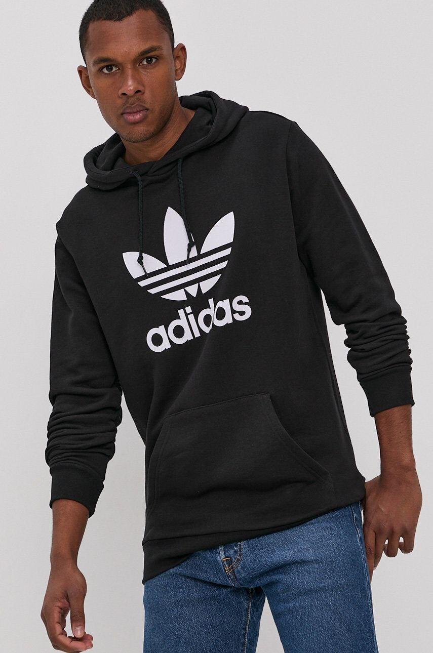 adidas Originals Bavlnená mikina H06667-BLK/WHT pánska čierna farba s potlačou - Pepit.sk