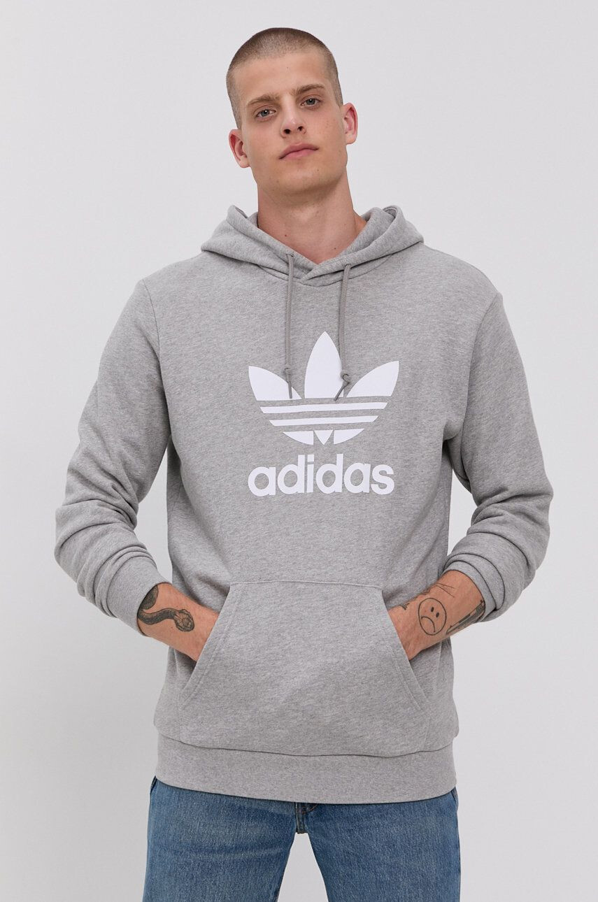 adidas Originals Bavlnená mikina H06669-MGREY/WHT pánska šedá farba s potlačou - Pepit.sk