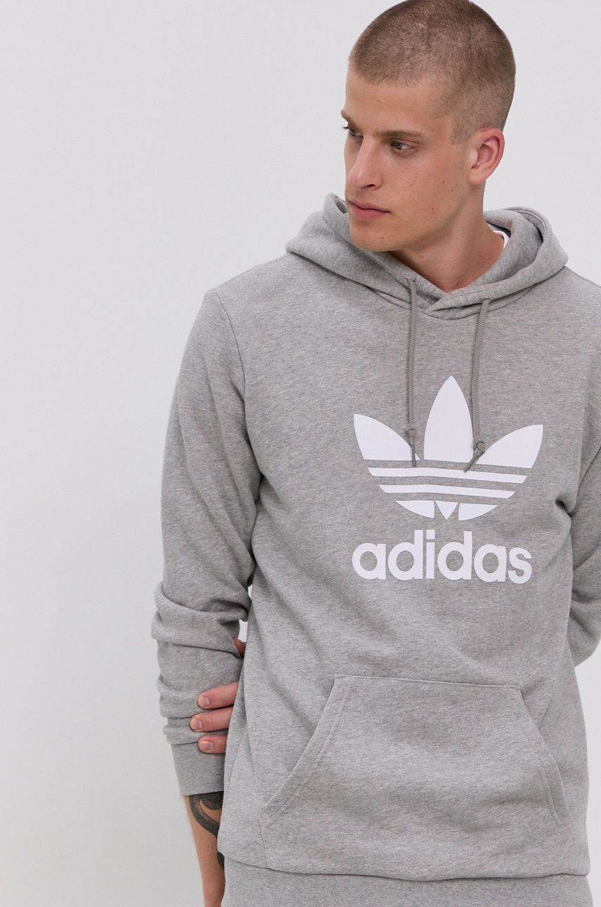 adidas Originals Bavlnená mikina H06669-MGREY/WHT pánska šedá farba s potlačou - Pepit.sk