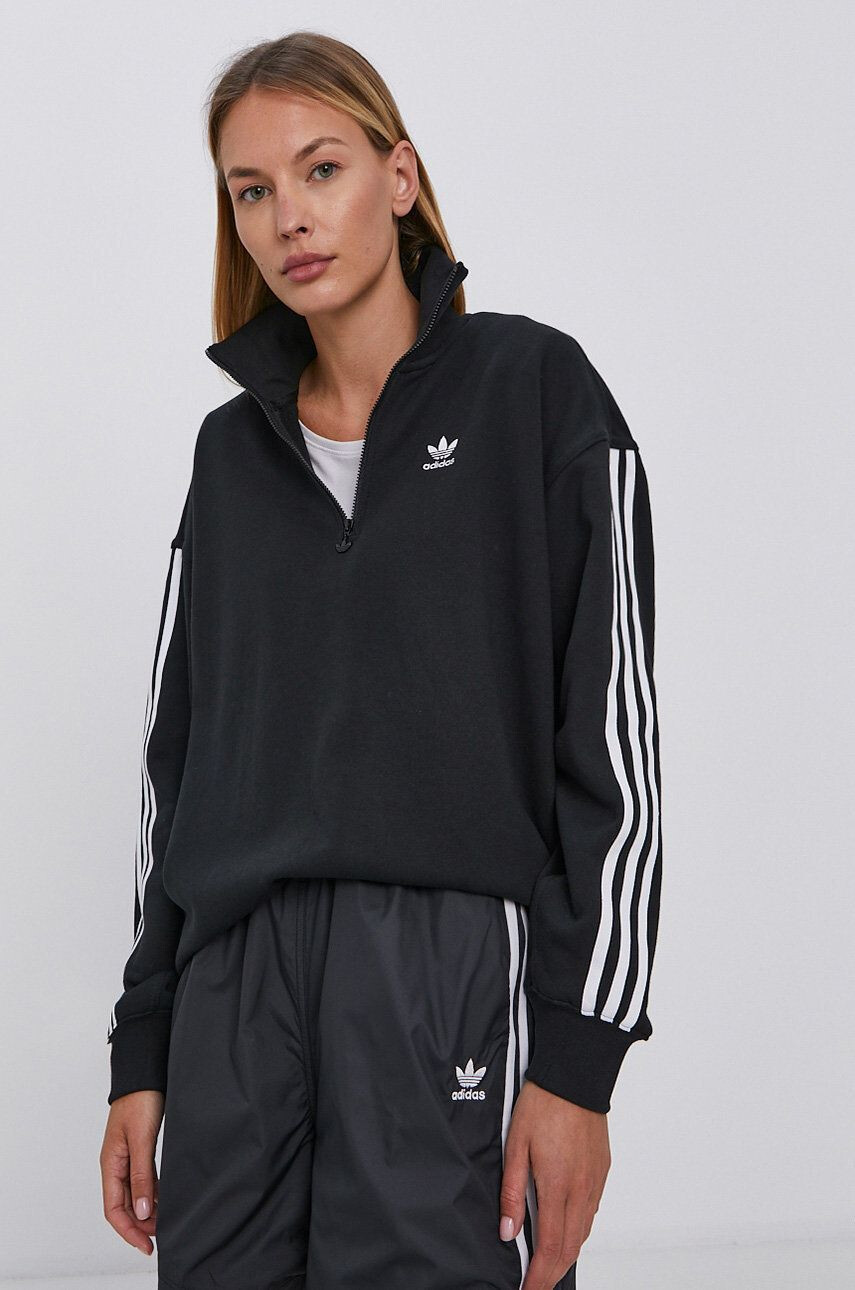 adidas Originals Bavlnená mikina dámska béžová farba s kapucňou s potlačou - Pepit.sk