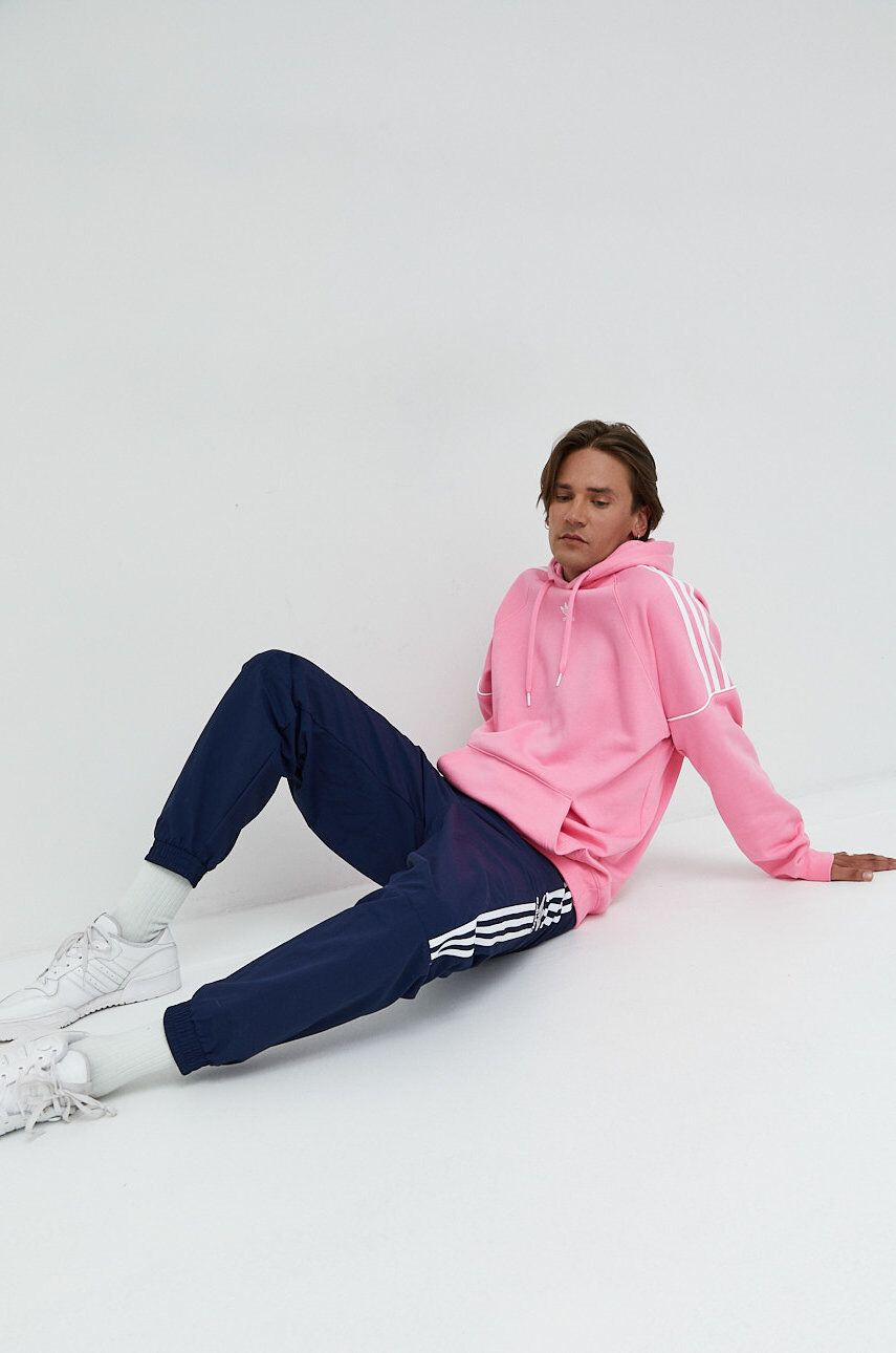 adidas Originals Bavlnená mikina pánska ružová farba s kapucňou s nášivkou - Pepit.sk