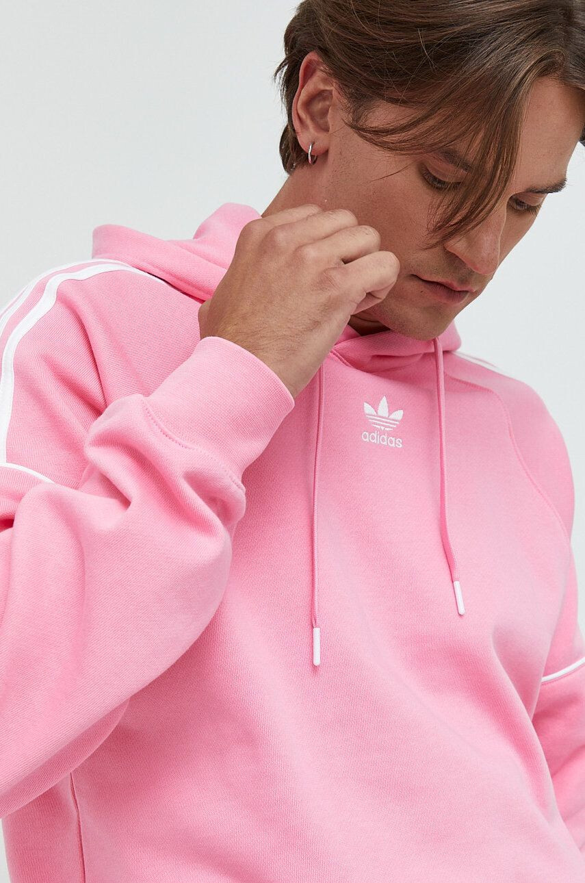 adidas Originals Bavlnená mikina pánska ružová farba s kapucňou s nášivkou - Pepit.sk