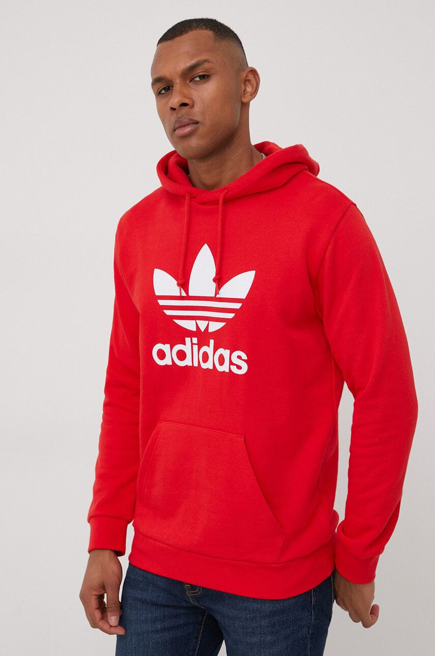 adidas Originals Bavlnená mikina Adicolor HE9500-VIRED/WHT pánska červená farba s potlačou - Pepit.sk