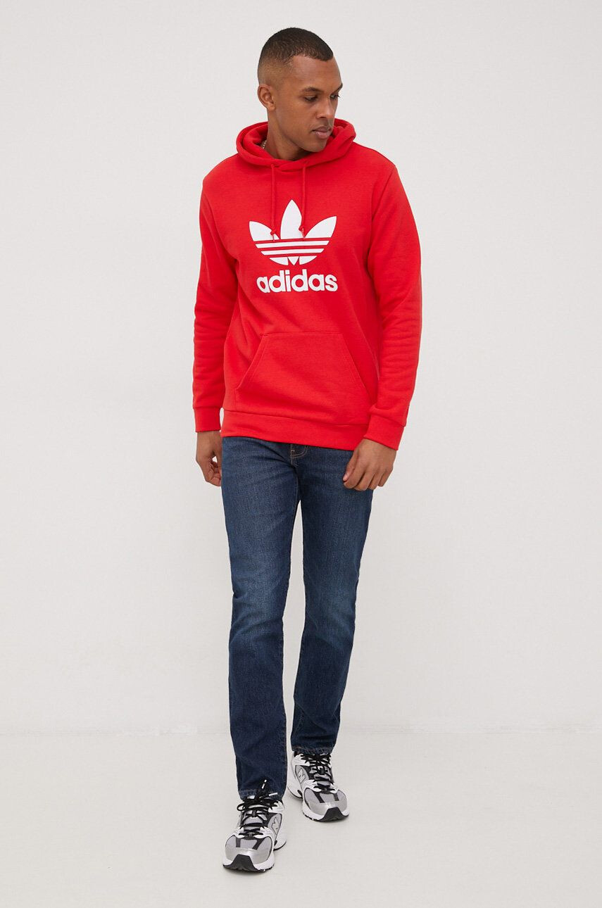 adidas Originals Bavlnená mikina Adicolor HE9500-VIRED/WHT pánska červená farba s potlačou - Pepit.sk