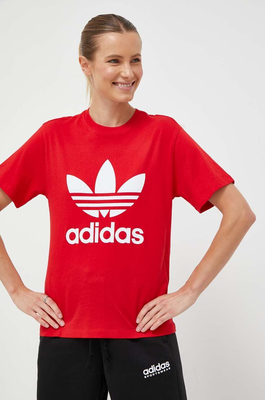 adidas Originals Bavlnené tričko červená farba - Pepit.sk