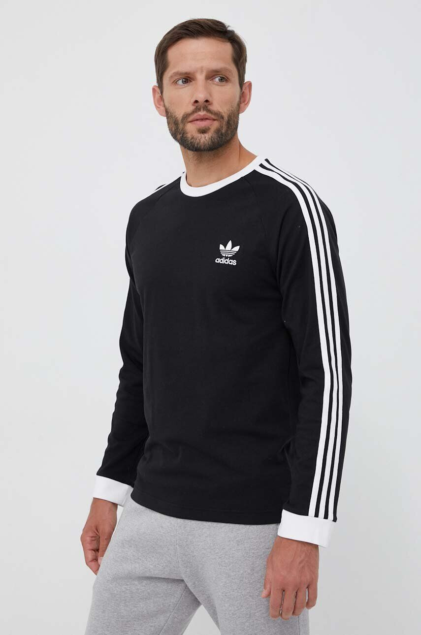 adidas Originals Bavlnené tričko s dlhým rukávom 3-Stripes Long Sleeve Tee IA4877-BLACK čierna farba s nášivkou - Pepit.sk