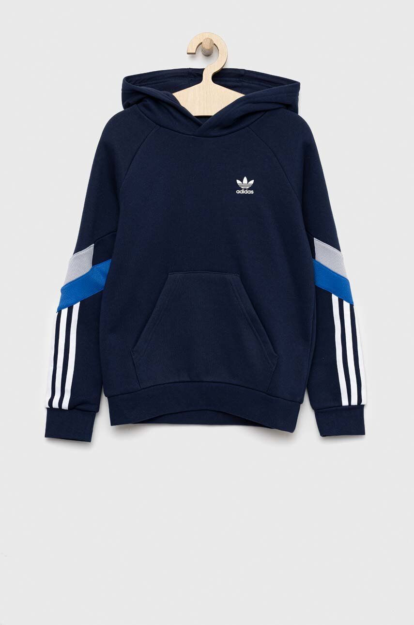 adidas Originals Detská mikina tmavomodrá farba s kapucňou s nášivkou - Pepit.sk