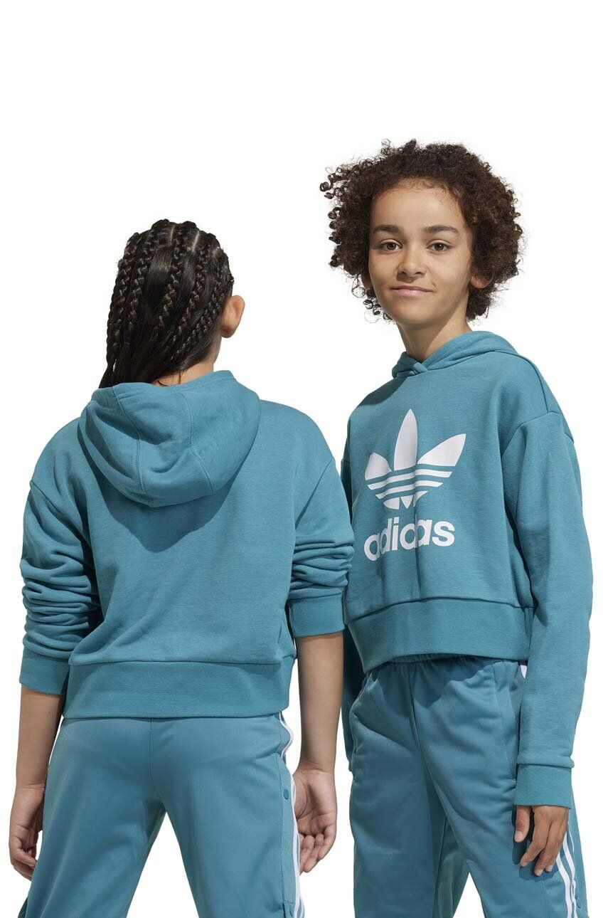 adidas Originals Detská mikina tyrkysová farba s kapucňou s potlačou - Pepit.sk