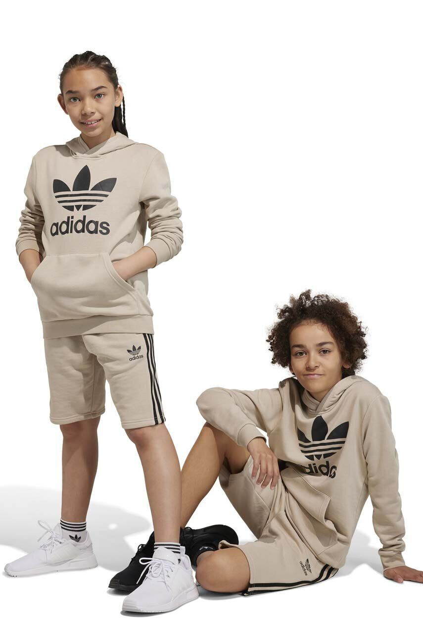 adidas Originals Detská mikina TREFOIL béžová farba s kapucňou s potlačou - Pepit.sk