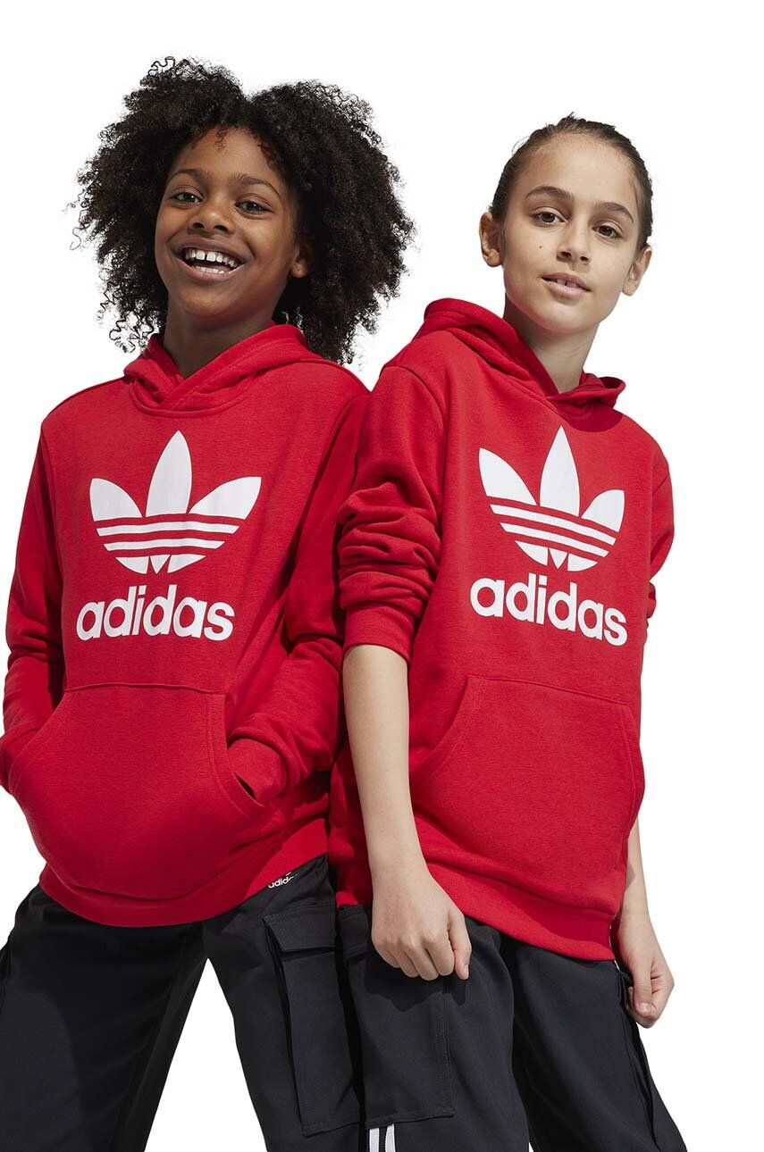 adidas Originals Detská mikina TREFOIL červená farba s kapucňou s potlačou - Pepit.sk