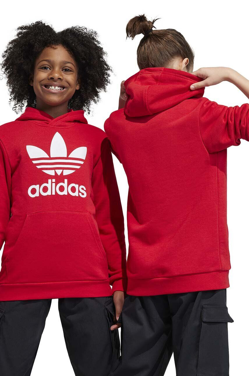 adidas Originals Detská mikina TREFOIL červená farba s kapucňou s potlačou - Pepit.sk