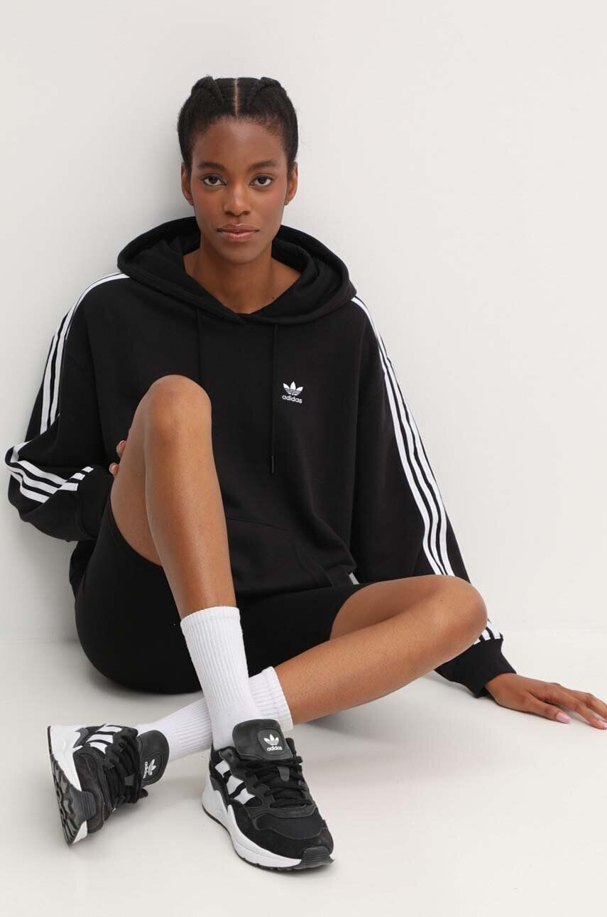 adidas Originals Mikina 3-Stripes Hoodie dámska čierna farba s kapucňou s nášivkou IU2418 - Pepit.sk