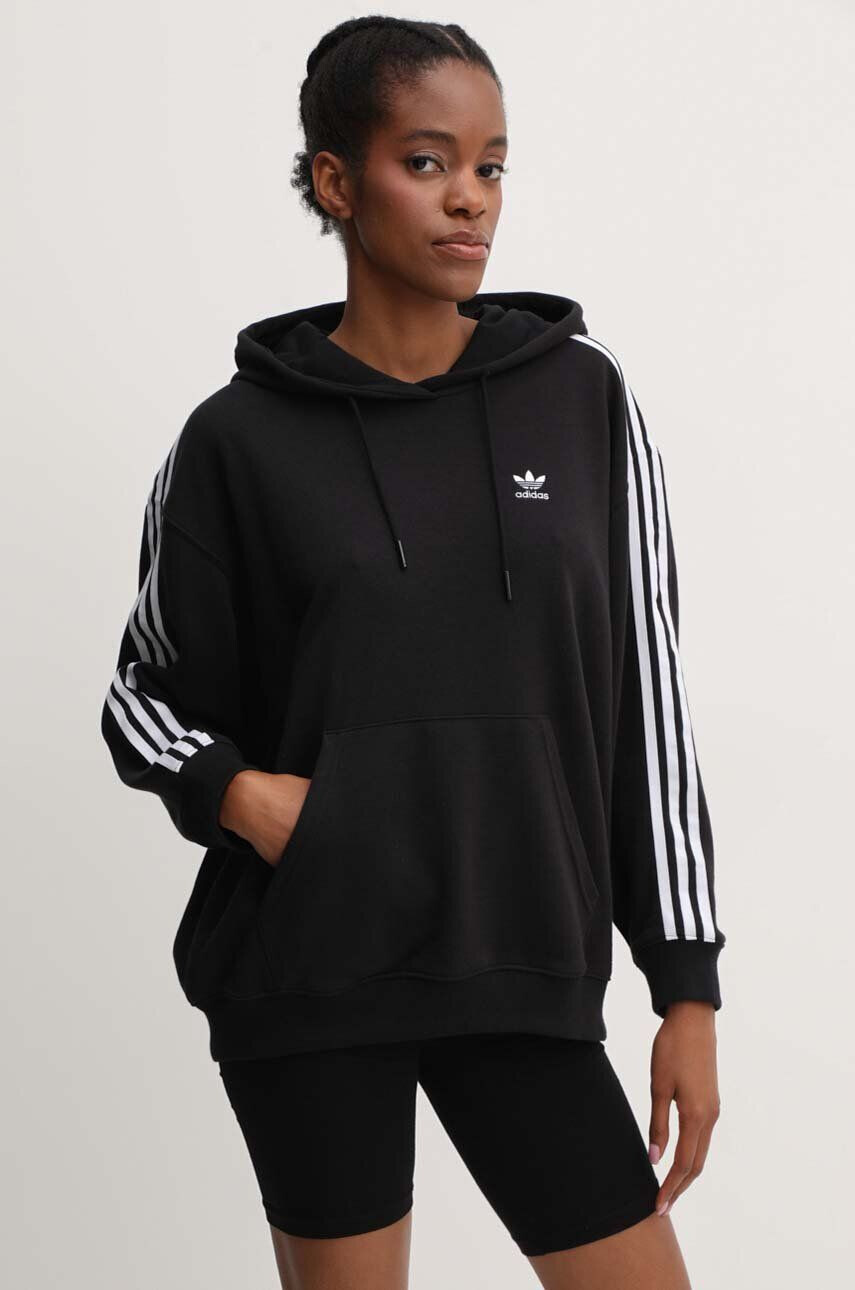 adidas Originals Mikina 3-Stripes Hoodie dámska čierna farba s kapucňou s nášivkou IU2418 - Pepit.sk