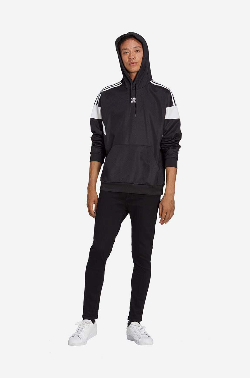 adidas Originals Mikina Adicolor Classics Cut Line Hoodie HS2065-black pánska čierna farba s kapucňou vzorovaná - Pepit.sk