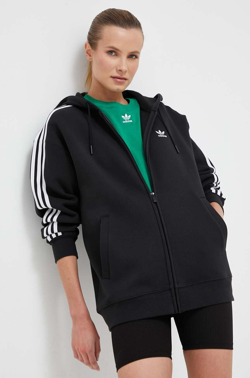 adidas Originals Mikina dámska čierna farba s kapucňou s nášivkou - Pepit.sk