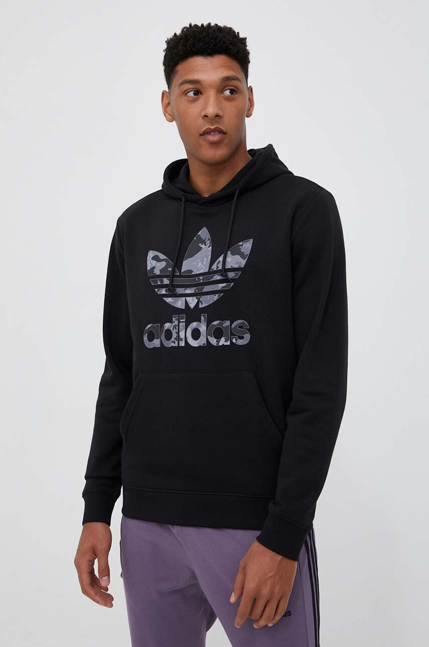 adidas Originals Mikina pánska čierna farba s kapucňou s potlačou - Pepit.sk