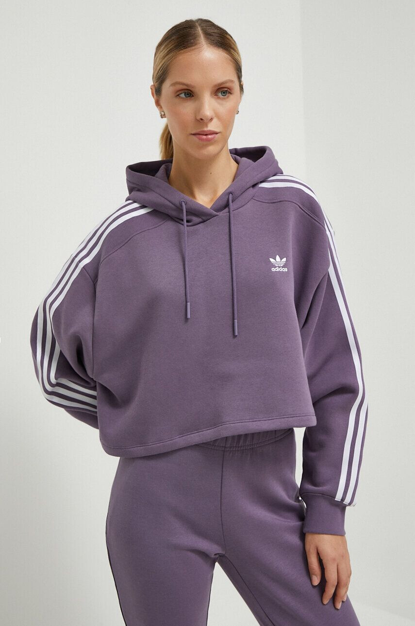 adidas Originals Mikina dámska fialová farba s kapucňou vzorovaná - Pepit.sk