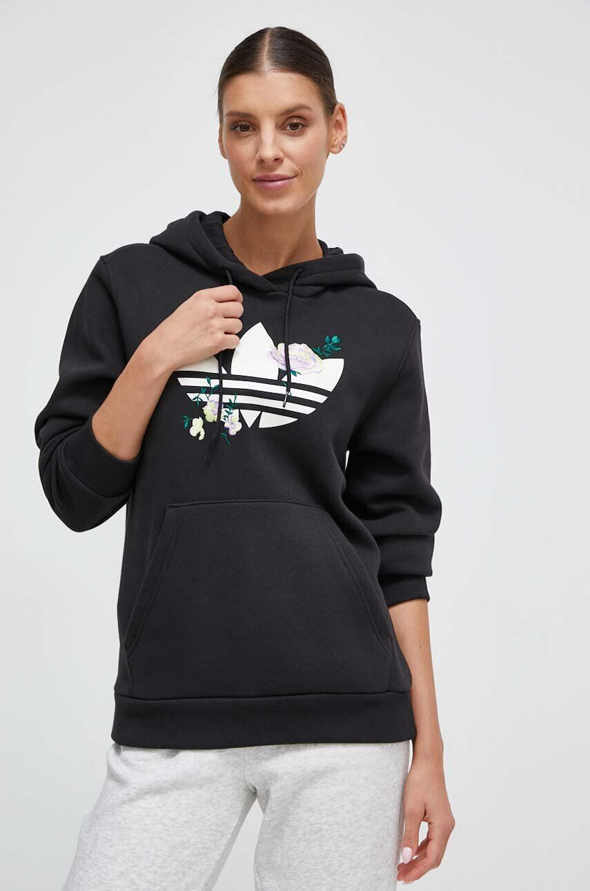 adidas Originals Mikina dámska čierna farba s kapucňou s potlačou - Pepit.sk