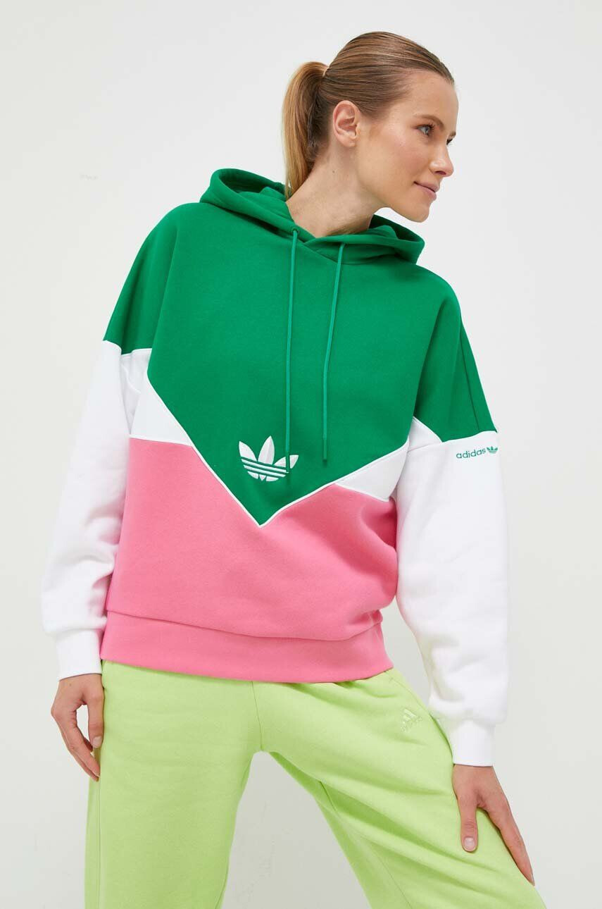 adidas Originals Mikina dámska zelená farba s kapucňou vzorovaná - Pepit.sk