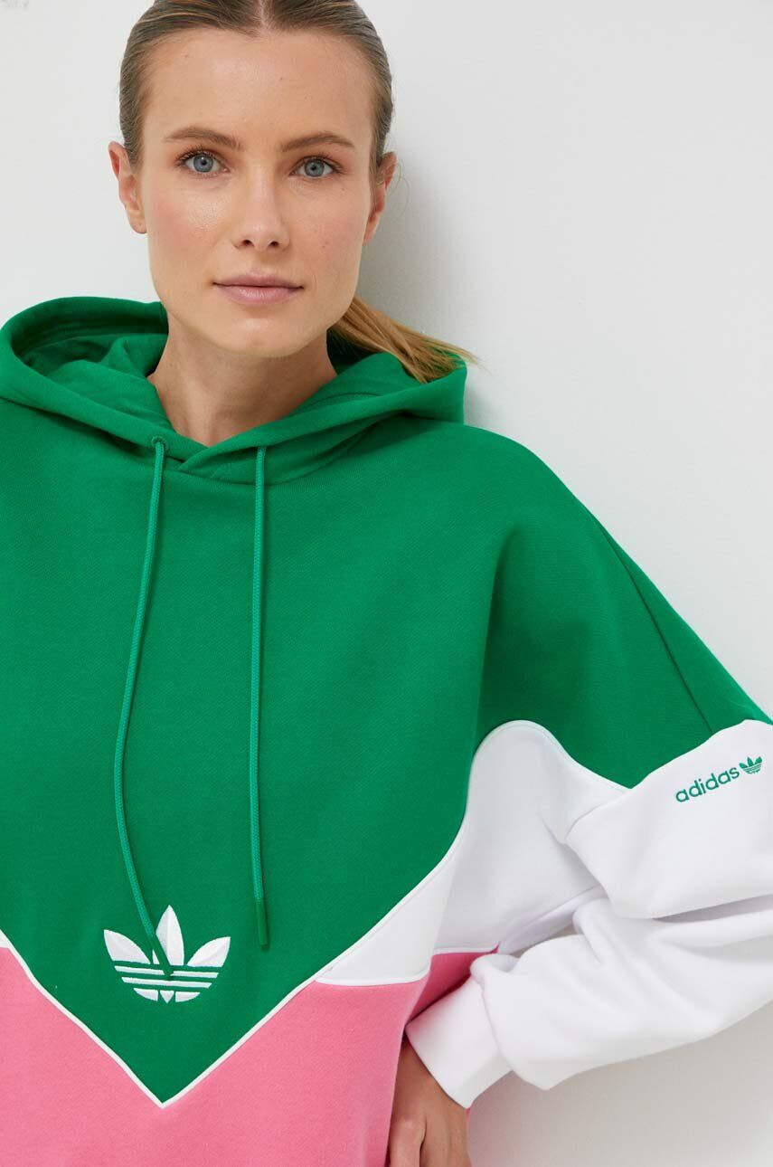 adidas Originals Mikina dámska zelená farba s kapucňou vzorovaná - Pepit.sk