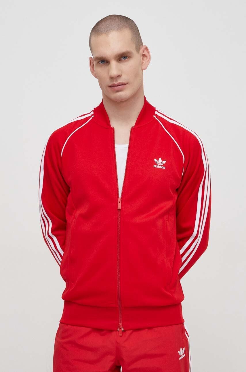 adidas Originals Mikina pánska červená farba s nášivkou - Pepit.sk