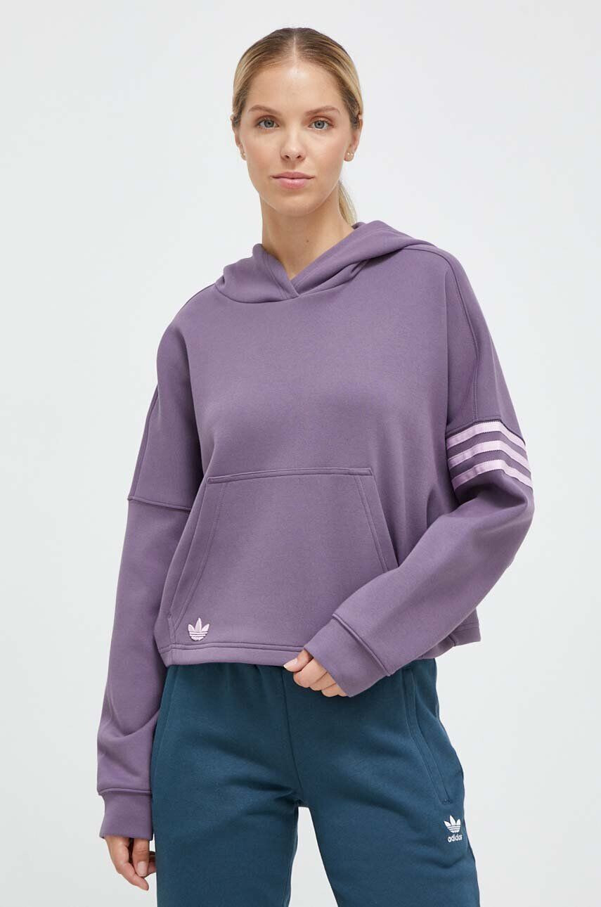 adidas Originals Mikina dámska fialová farba s kapucňou s nášivkou - Pepit.sk