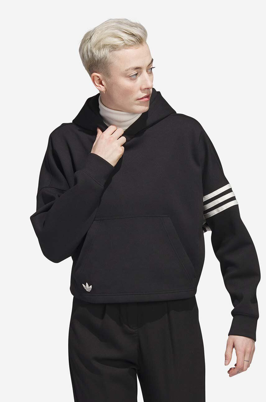 adidas Originals Mikina Adicolor Neuclassics Hoodie IB5922-black dámska čierna farba s kapucňou s nášivkou - Pepit.sk