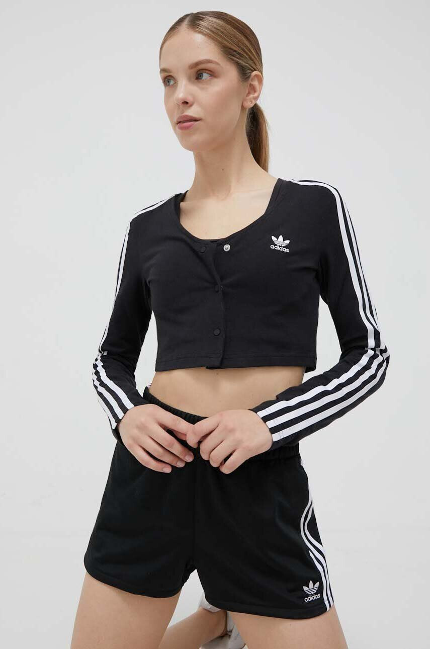 adidas Originals Tričko s dlhým rukávom Button Long Sleeve Tee IC5473-BLACK dámske čierna farba - Pepit.sk