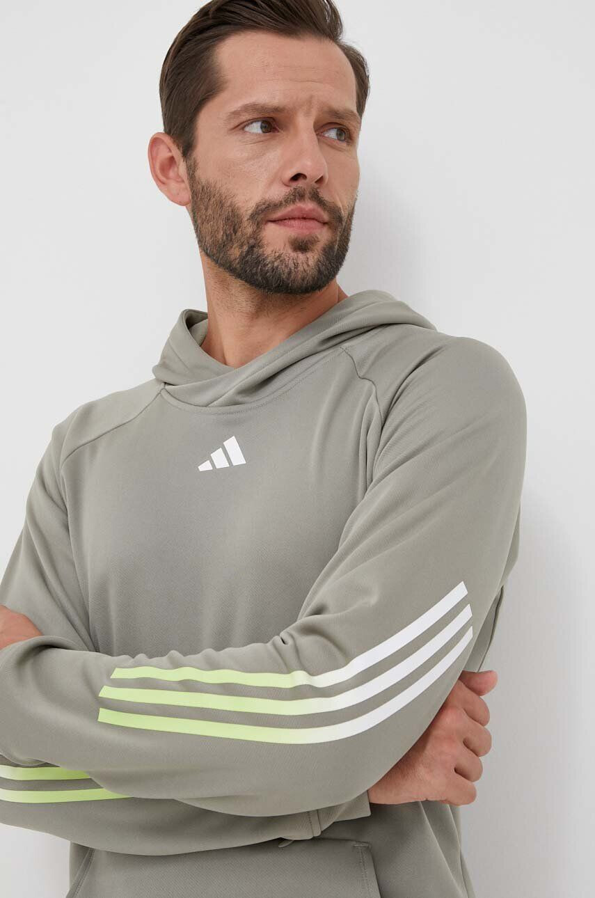 adidas Performance Tréningová mikina Train Icons zelená farba s kapucňou s potlačou - Pepit.sk