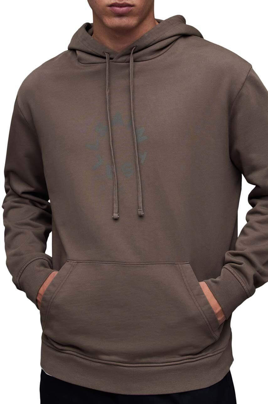 AllSaints Bavlnená mikina MG079Z TIERRA OTH HOODY pánska hnedá farba s kapucňou s potlačou - Pepit.sk