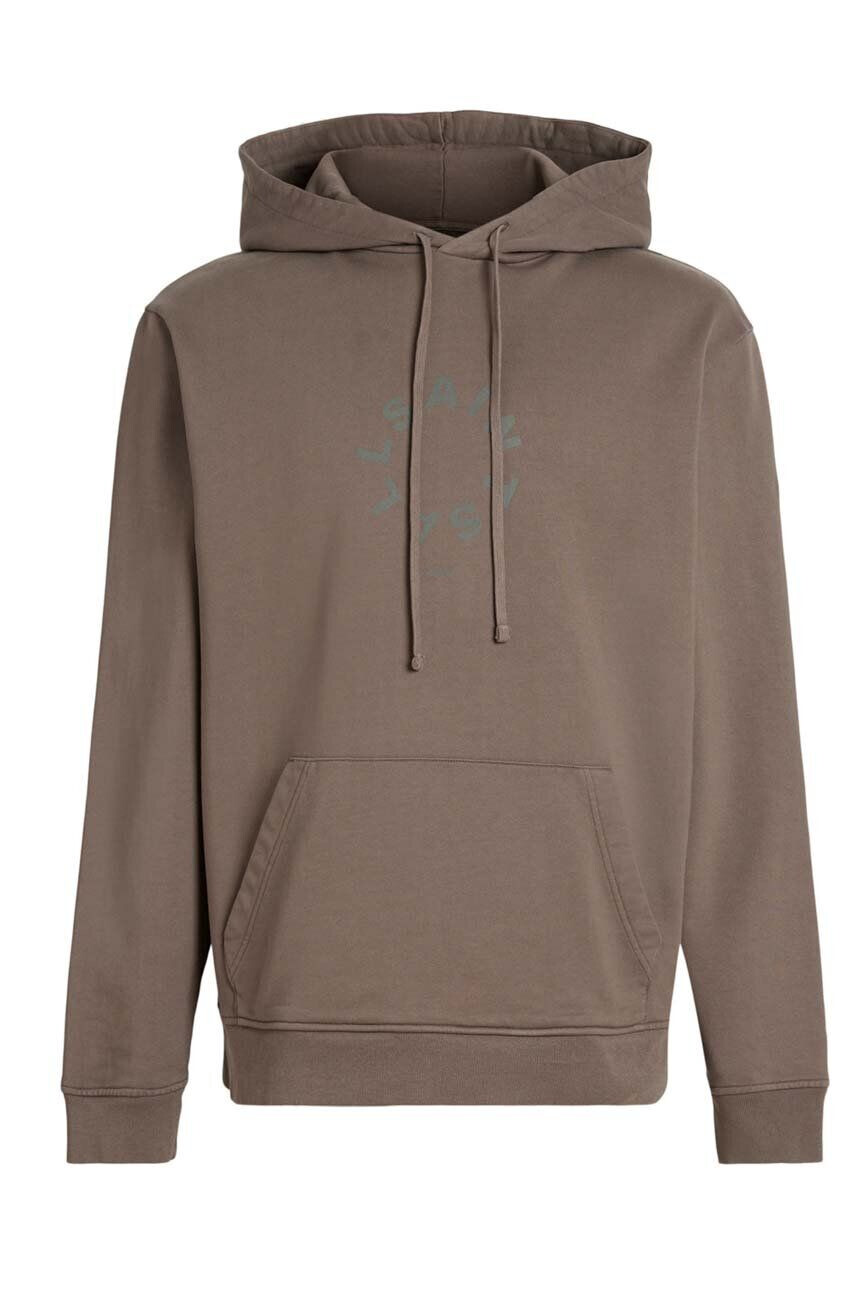 AllSaints Bavlnená mikina MG079Z TIERRA OTH HOODY pánska hnedá farba s kapucňou s potlačou - Pepit.sk