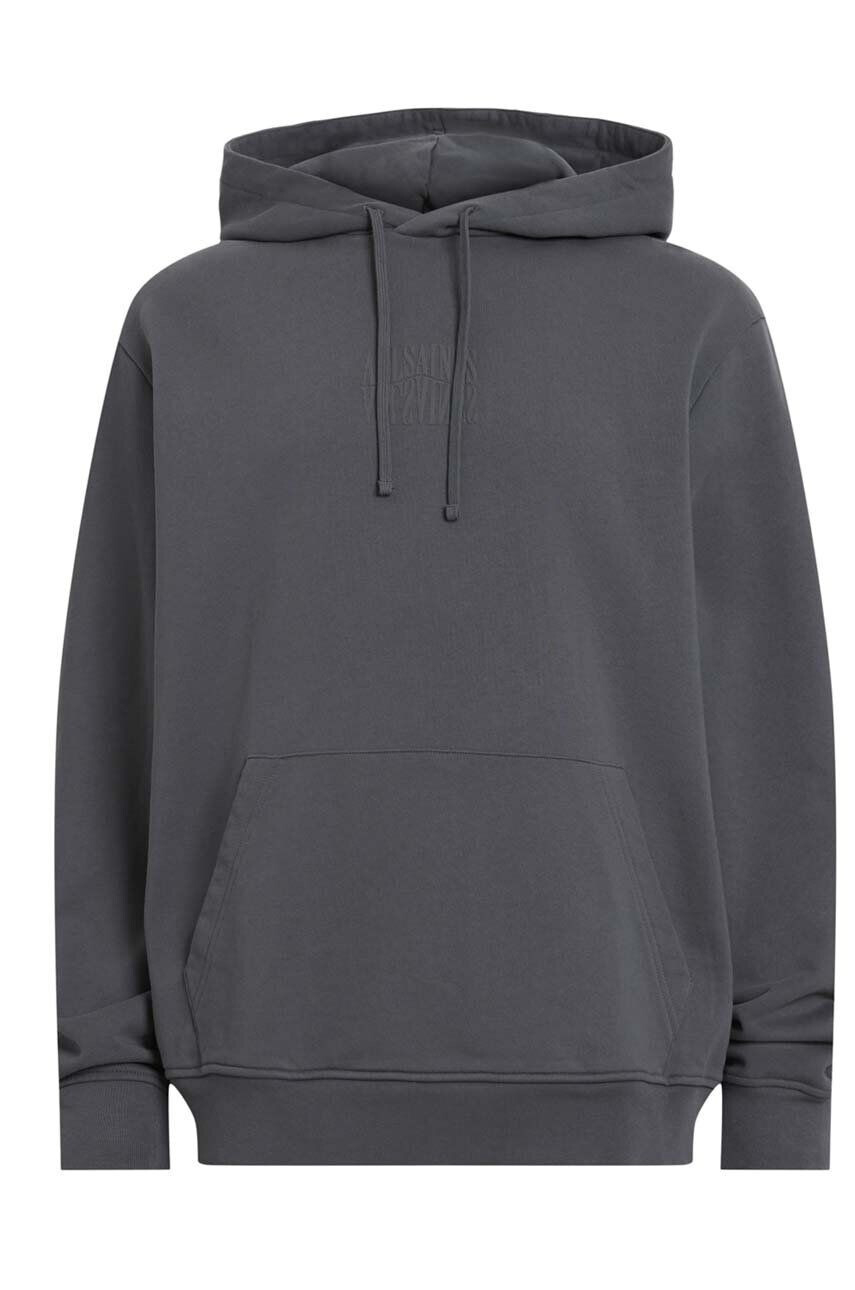 AllSaints Bavlnená mikina MG114Z VARDEN OTH HOODY pánska šedá farba s kapucňou s potlačou - Pepit.sk