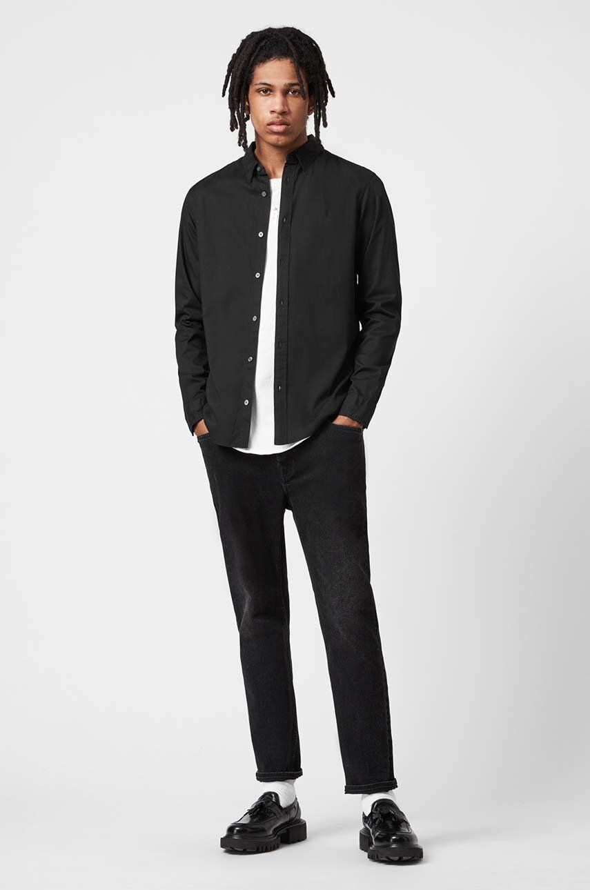 AllSaints Košeľa pánska čierna farba regular s golierom button-down - Pepit.sk