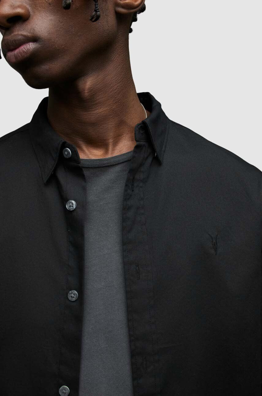 AllSaints Košeľa pánska čierna farba regular s golierom button-down - Pepit.sk