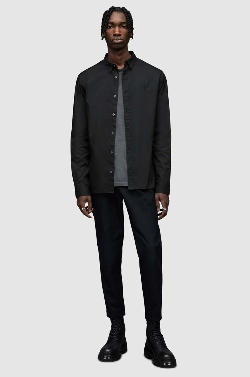 AllSaints Košeľa pánska čierna farba regular s golierom button-down - Pepit.sk