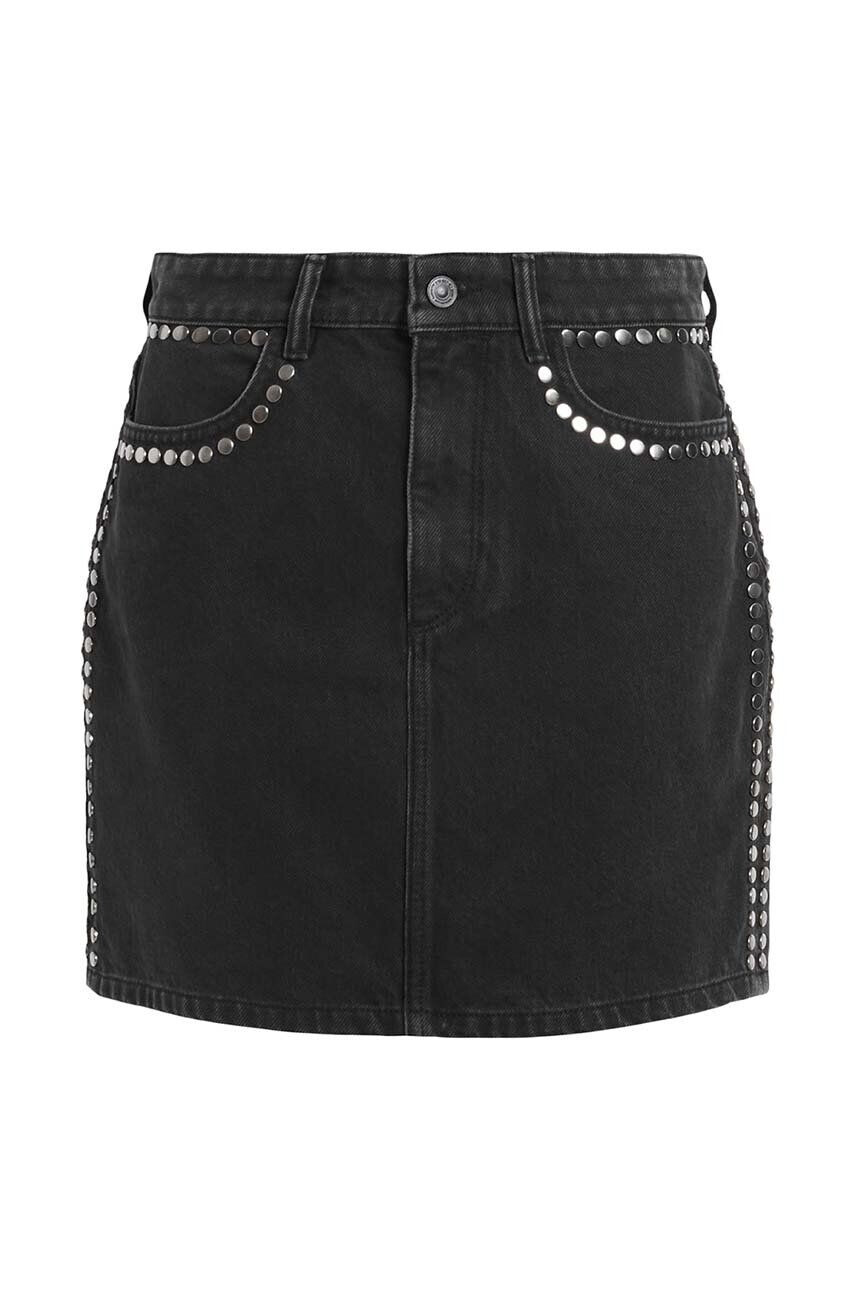 AllSaints Sukňa WS002Z WINNIE STUD DENIM SK čierna farba mini rovný strih - Pepit.sk