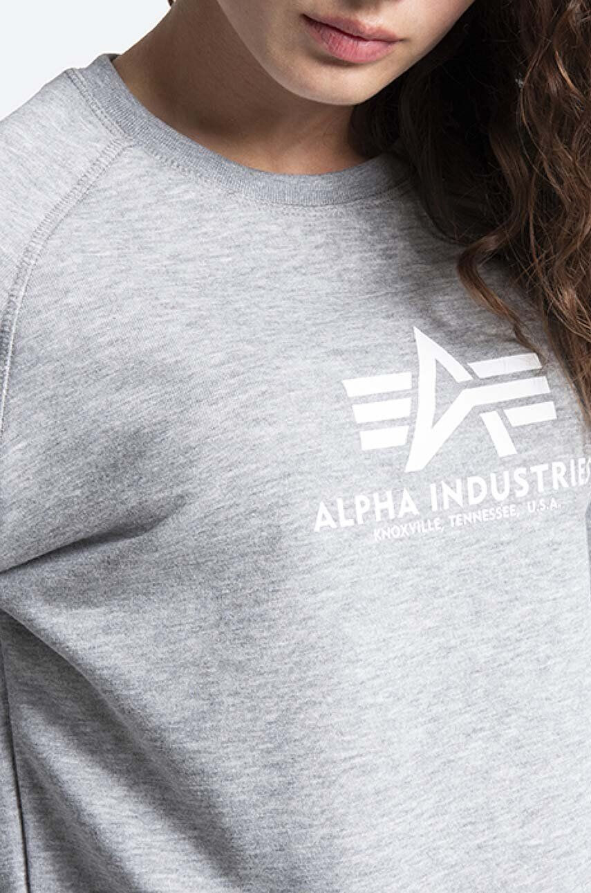 Alpha Industries Mikina 196031.17-grey dámska šedá farba s potlačou - Pepit.sk