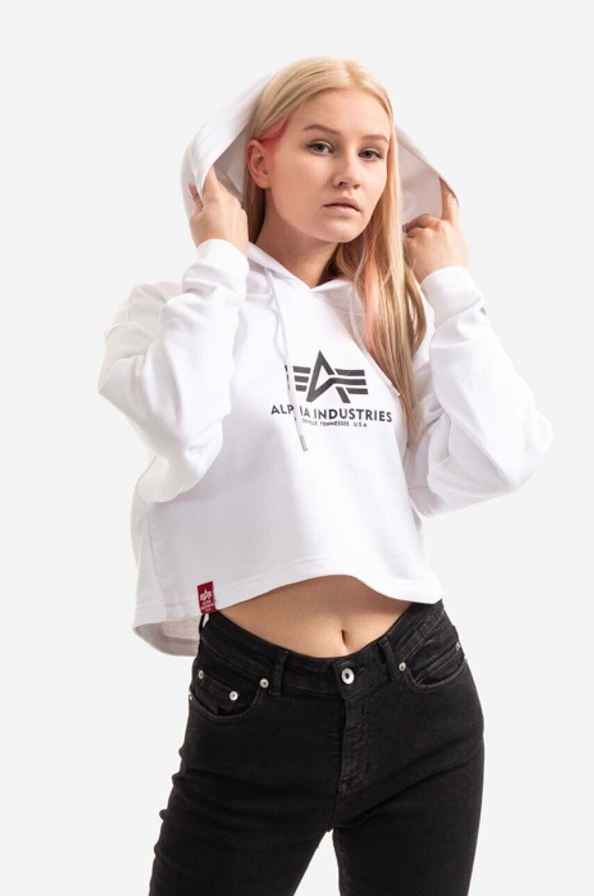 Alpha Industries Mikina 116057.09-white dámska biela farba s kapucňou s potlačou - Pepit.sk