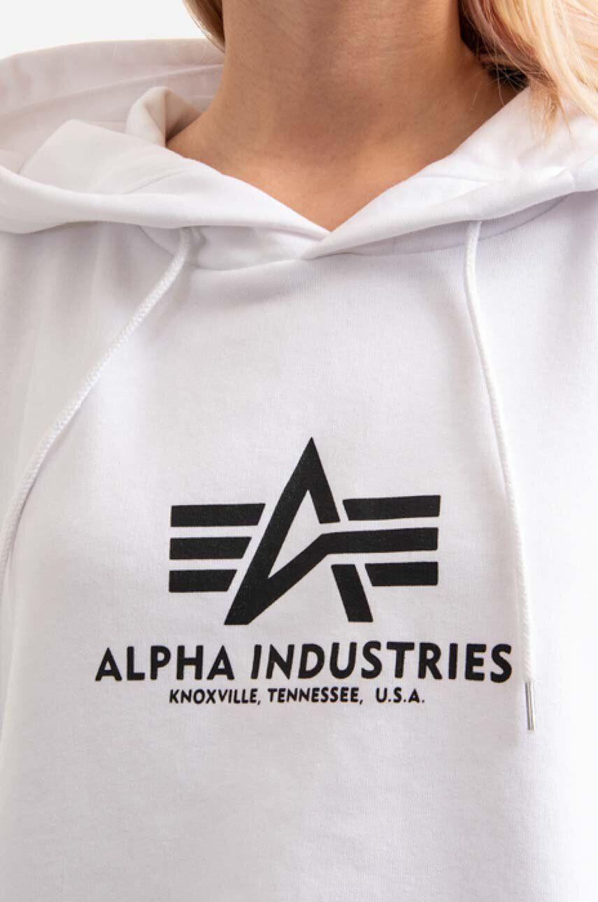 Alpha Industries Mikina 116057.09-white dámska biela farba s kapucňou s potlačou - Pepit.sk