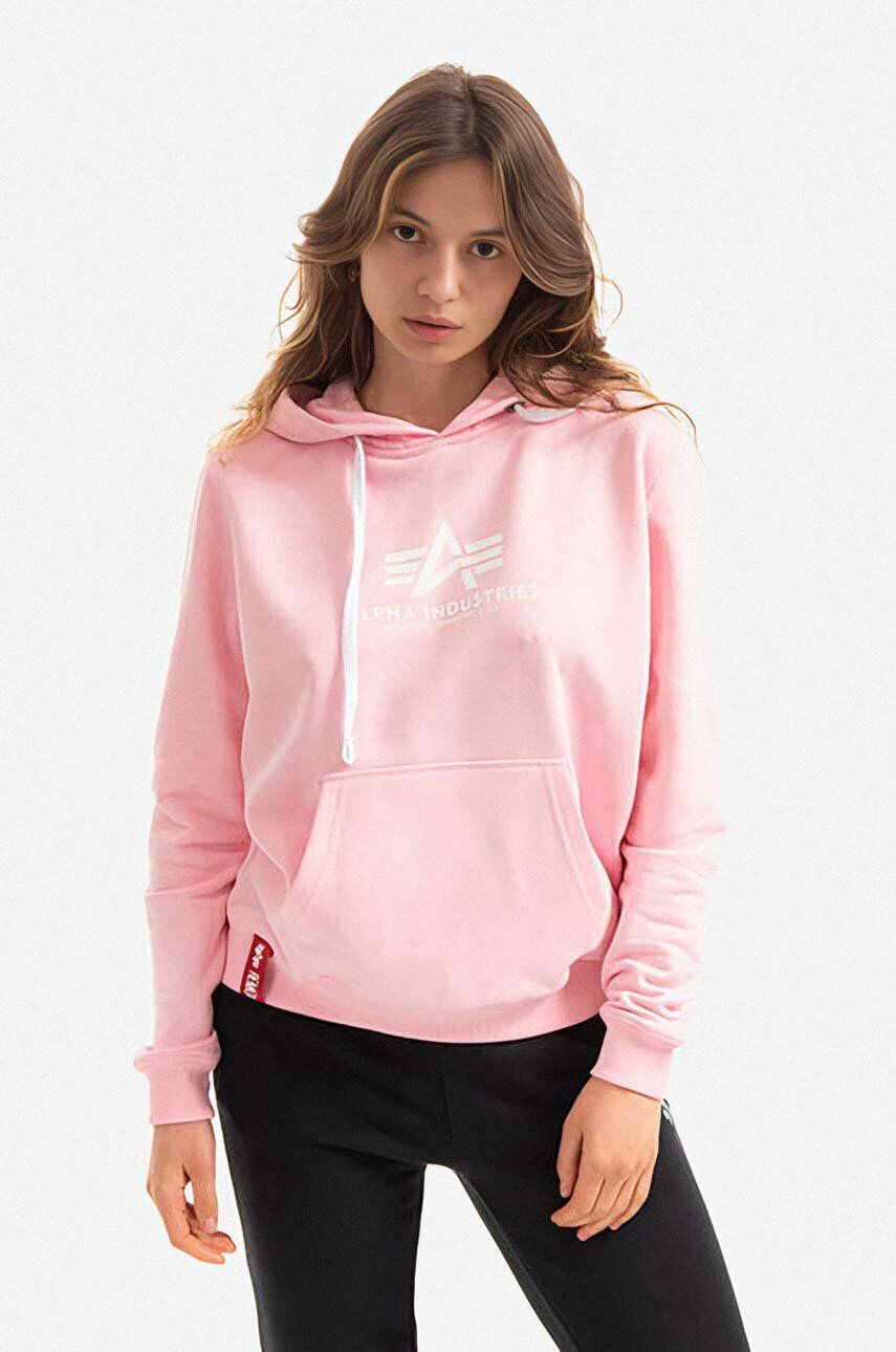 Alpha Industries Mikina 196032.491-pink dámska ružová farba s kapucňou s potlačou - Pepit.sk