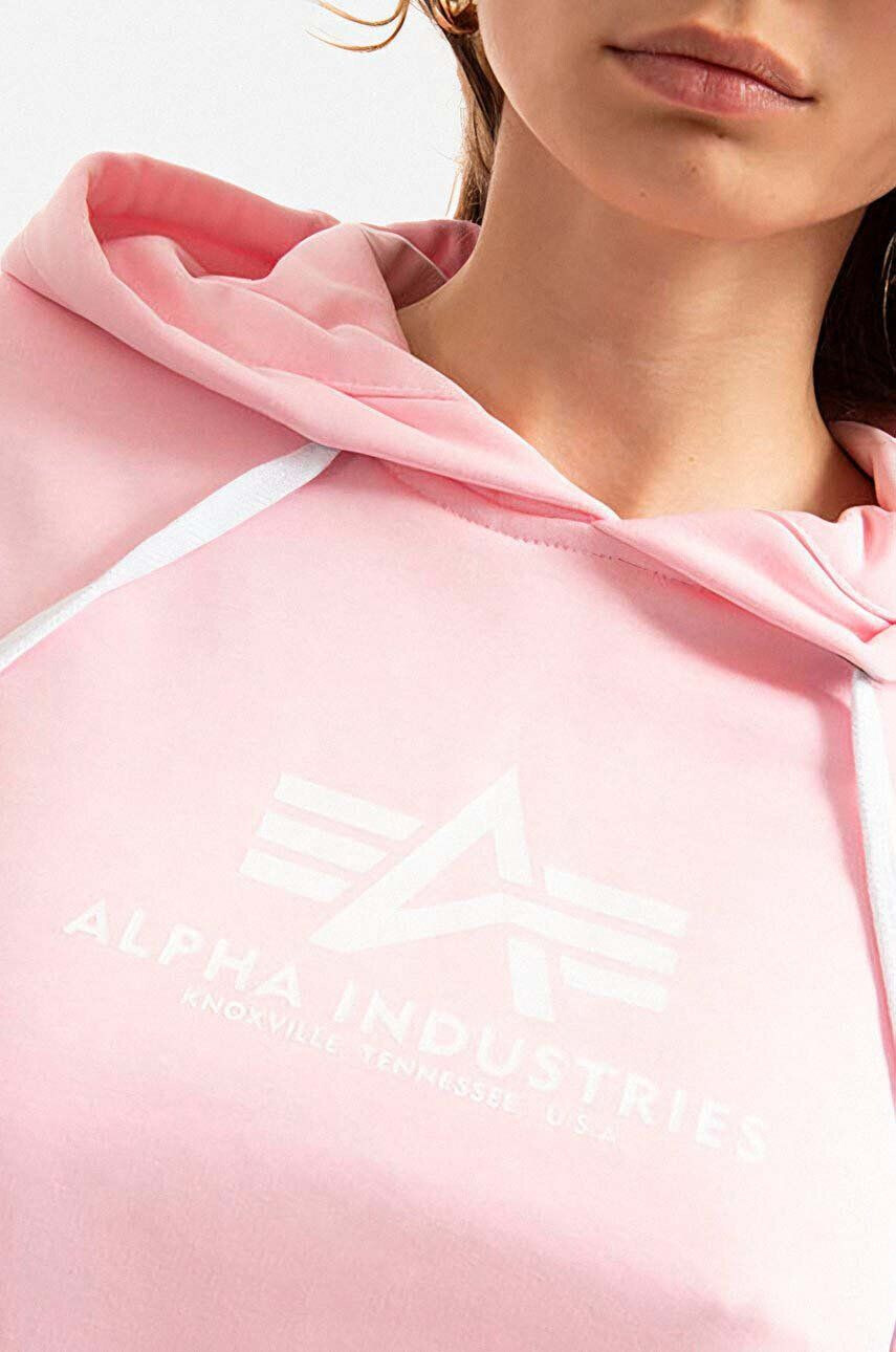 Alpha Industries Mikina 196032.491-pink dámska ružová farba s kapucňou s potlačou - Pepit.sk