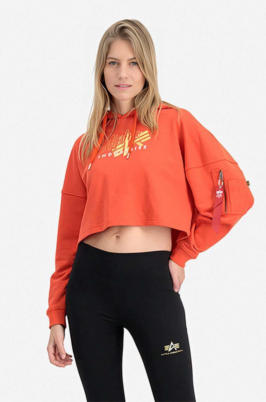 Alpha Industries Mikina 106044.577-orange dámska oranžová farba s kapucňou s potlačou - Pepit.sk