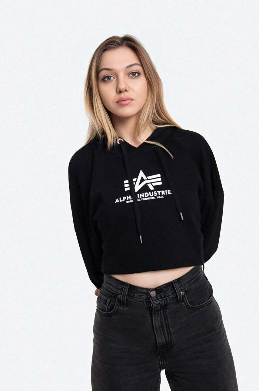 Alpha Industries Mikina Sweats & Hoodys 116057.03-black dámska čierna farba s kapucňou s potlačou - Pepit.sk